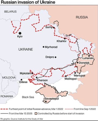 Mapa da linha de frente da guerra na Ucrânia